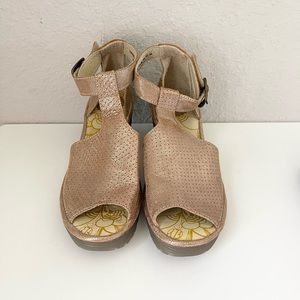 Fly London Rose Gold wedges